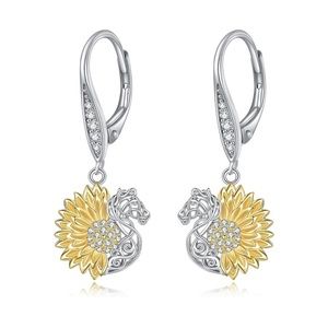 14k Diamond Sunflower Mustang Horse Luxurious Earrings